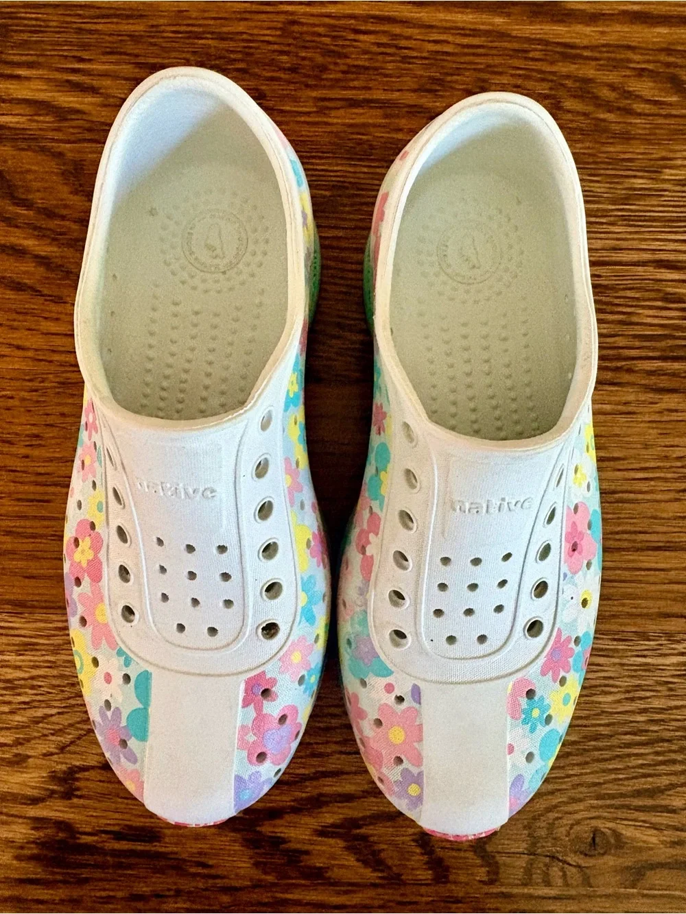 Native Robbie Kids White Floral Slip-On Water Shoes with Multicolor Accents